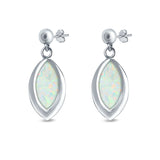 Marquise Stud Earrings Lab Created White Opal 925 Sterling Silver (20mm)