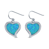 Heart Drop Dangle Earrings Lab Created Blue Opal Simulated CZ 925 Sterling Silver (19mm)