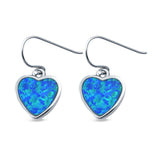 Drop Dangle Heart Earrings Lab Created Blue Opal 925 Sterling Silver (9mm)