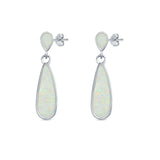 Pear Shape Fashion Stud Earrings Lab Created White Opal 925 Sterling Silver (30mm)