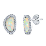 Halo Stud Earrings Lab Created White Opal Simulated CZ 925 Sterlig Silver(12mm)