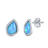 Halo Stud Earrings Lab Created Blue Opal Simulated CZ 925 Sterling Silver (12mm)