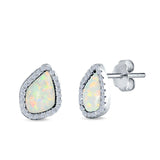 Halo Stud Earrings Lab Created White Opal Simulated CZ 925 Sterling Silver (12mm)