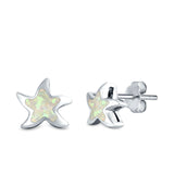 Starfish Stud Earrings Lab Created White Opal 925 Sterling Silver (9mm)