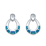 Stud Earrings Lab Created Blue Opal Simulated Cubic Zirconia 925 Sterling Silver