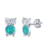 Owl Stud Earrings Lab Created Blue Opal Simulated Cubic Zirconia 925 Sterling Silver