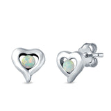 Heart Stud Earrings Round Lab Created White Opal 925 Sterling Silver