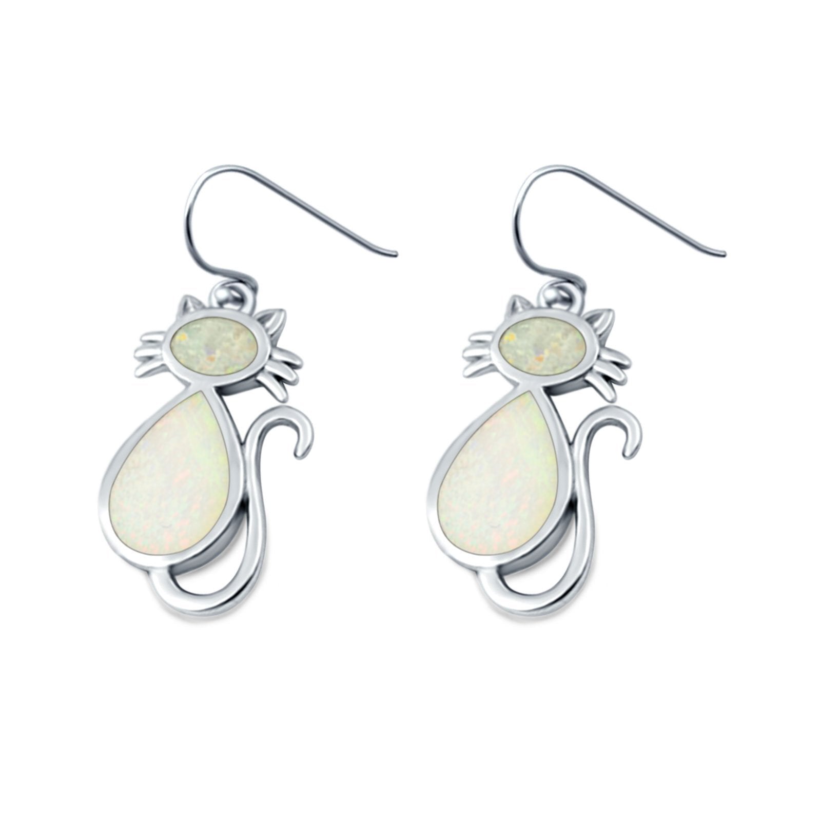 Drop Dangle Round Lab Opal Fish-Hook Earrings 925 Sterling Silver Lab Created Blue Opal