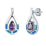 Teardrop Pear Simulated Amethyst Stud Earrings Lab Created Blue Opal 925 Sterling Silver