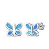 Butterfly Stud Earrings Lab Created Blue Opal 925 Sterling Silver (8mm)