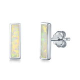 Bar Stud Earrings Lab Created White Opal 925 Sterling Silver