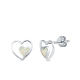 Double Hearts Stud Earrings Lab Created White Opal 925 Sterling Silver (9mm)