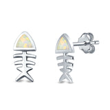 Fish Stud Earrings Lab Created White Opal 925 Sterling Silver (10mm)