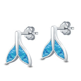 Whale Tail Stud Earrings Lab Created Blue Opal 925 Sterling Silver (10mm)