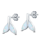 Whale Tail Stud Earrings Lab Created White Opal 925 Sterling Silver (10mm)