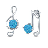 Music Notes Stud Earrings Lab Created Blue Opal 925 Sterling Silver (9mm)