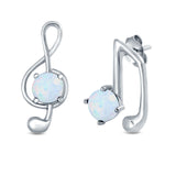 Music Notes Stud Earrings Lab Created White Opal 925 Sterling Silver (9mm)