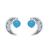 Moon Stud Earrings Lab Created Blue Opal Simulated CZ 925 Sterling Silver (10mm)