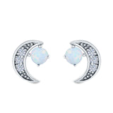 Moon Stud Earrings Lab Created White Opal Simulated CZ 925 Sterling Silver (10mm)