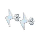 Lightning Stud Earrings Lab Created White Opal 925 Sterling Silver (6mm)