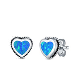 Heart Stud Earrings Lab Created Blue Opal 925 Sterling Silver (6mm)