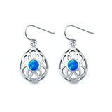 Drop Dangle Earrings Round Lab Created Blue Opal 925 Sterling Silver (18mm)