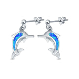 Dolphin Stud Earrings Lab Created Blue Opal 925 Sterling Silver (23mm)