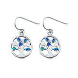 Tree Round Drop Dangle Earrings Round Lab Created Blue Opal 925 Sterling Silver (18mm)
