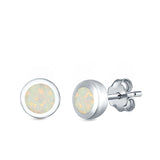 Round Stud Earrings Lab Created White Opal 925 Sterling Silver (6mm)