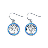 Tree of Life Drop Dangle Earrings Round Lab Created Blue Opal 925 Sterling Silver (17mm)
