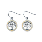 Tree of Life Drop Dangle Earrings Round Lab Created White Opal 925 Sterling Silver (17mm)