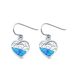 Heart & Flower Drop Dangle Earrings Lab Created Blue Opal 925 Sterling Silver (12mm)