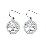 Tree of Life Drop Dangle Earrings Lab Created White Opal 925 Sterling Silver (20mm)