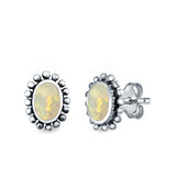 Oval Stud Earrings Lab Created White Opal 925 Sterling Silver (8mm)