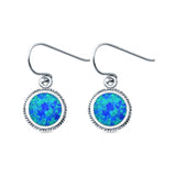 Round Drop Dangle Earrings Lab Created Blue Opal 925 Sterling Silver (10mm)