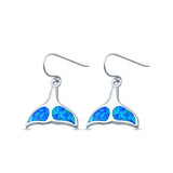 Whale Tail Drop Dangle Earrings Lab Created Blue Opal 925 Sterling Silver (13mm)