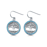 Tree of Life Dangle Earrings Lab Created Blue Opal 925 Sterling Silver (21mm)