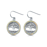 Tree of Life Dangle Earrings Lab Created White Opal 925 Sterling Silver (21mm)