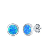 Round Stud Earrings Lab Created Blue Opal 925 Sterling Silver (8.8mm)