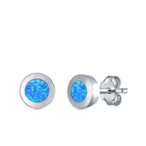 Round Button Half Ball Stud Earrings Lab Created Blue Opal 925 Sterling Silver (5.8mm)