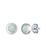 Round Button Half Ball Stud Earrings Lab Created White Opal 925 Sterling Silver (5.8mm)