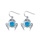 Crab Drop Dangle Earrings Round Lab Created Blue Opal 925 Sterling Silver (20mm)