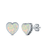 Heart Stud Earrings Lab Created White Opal 925 Sterling Silver (11mm)