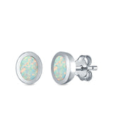 Oval Stud Earrings Lab Created White Opal 925 Sterling Silver (6mm)