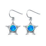 Star Dangle Earrings Round Lab Created Blue Opal 925 Sterling Silver (14mm)