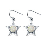 Sheriff Star Drop Dangle Earrings Round Lab Created White Opal 925 Sterling Silver (14mm)