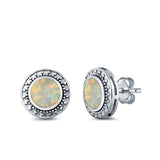 Round Stud Earrings Lab Created White Opal 925 Sterling Silver (12mm)