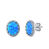 Oval Stud Earrings Lab Created Blue Opal 925 Sterling Silver (12mm)