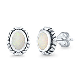 Oval Stud Earrings Lab Created White Opal 925 Sterling Silver (10mm)