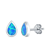 Pear Shape Stud Earrings Lab Created Blue Opal 925 Sterling Silver (7.5mm)